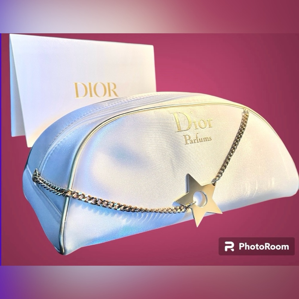 Dior Trousse De Toilette Make up Bag White Satin NWOT